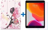 Shop4 - iPad 10.2 (2019/2020) Hoes + Glazen Screenprotector - Smart Book Case Vlinders en Bloemen Wit