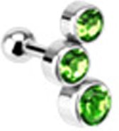Helix piercing 3 steentjes rond groen ©LMPiercings