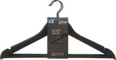 Set van 3x stuks luxe houten kledinghangers met rubber coating zwart 45 x 23 cm - Kledingkast hangers/kleerhangers