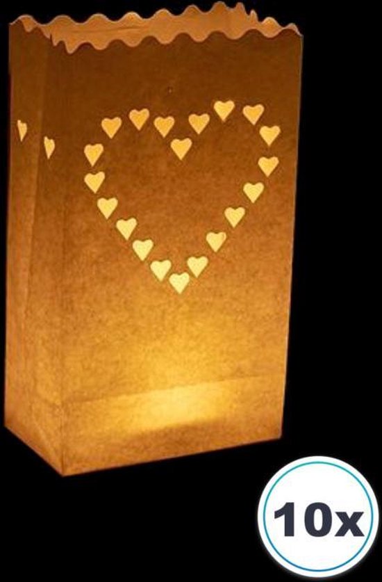 10 x Candle bag Groot Hart, windlicht, papieren kaars houder, lichtzak, candlebag, candlebags, sfeerlicht, bedrukt, logo, foto. No22