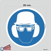 Veiligheid-, Helm, Bril en Gehoorbescherming pictogram sticker 20 cm.
