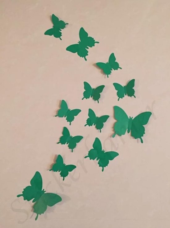 24 stuks 3d vlinders donker groen effen / wanddecoratie / stickerkamer.nl
