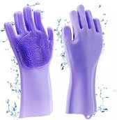 Magic siliconen schoonmaak handschoenen met ingebouwde borstels -multi-functionele poetshandschoenen - paars - 1 paar