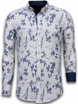 Italiaanse Overhemden - Slim Fit Overhemd - Blouse Hawaii Pattern - Wit