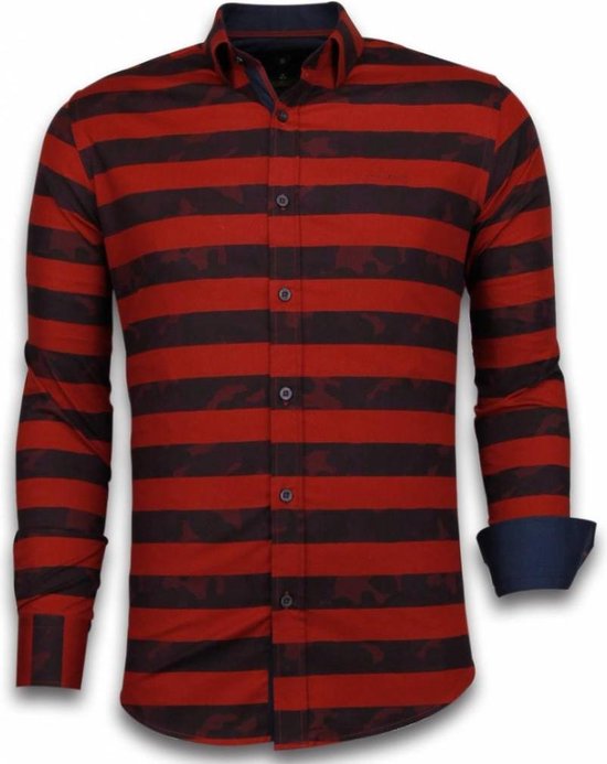 Tony Backer chemises italiennes - chemise slim fit - chemisier motif camouflage à grandes rayures - chemises décontractées rouges hommes chemise taille XXL