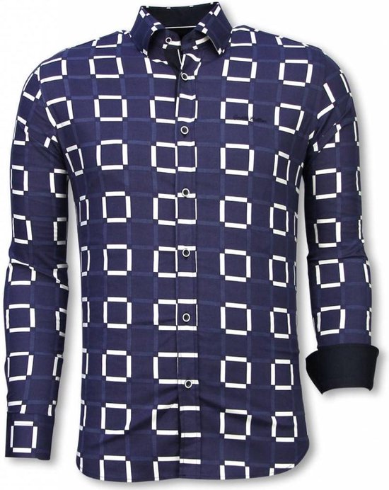 Italiaanse Overhemden - Slim Fit Overhemd - Blouse Block Pattern - Blauw |  bol.com
