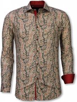 Italiaanse Overhemden - Slim Fit Overhemd - Blouse Cashemira Paisley Pattern - Groen