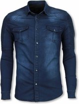 TRUE RISE Biker Denim Shirt - Slim Fit Ribbel Schoulder - Blauw - Maten: S