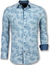 Slim Fit Overhemd Mannen - Bloemen Blouse Heren- 3004 - Turquoise