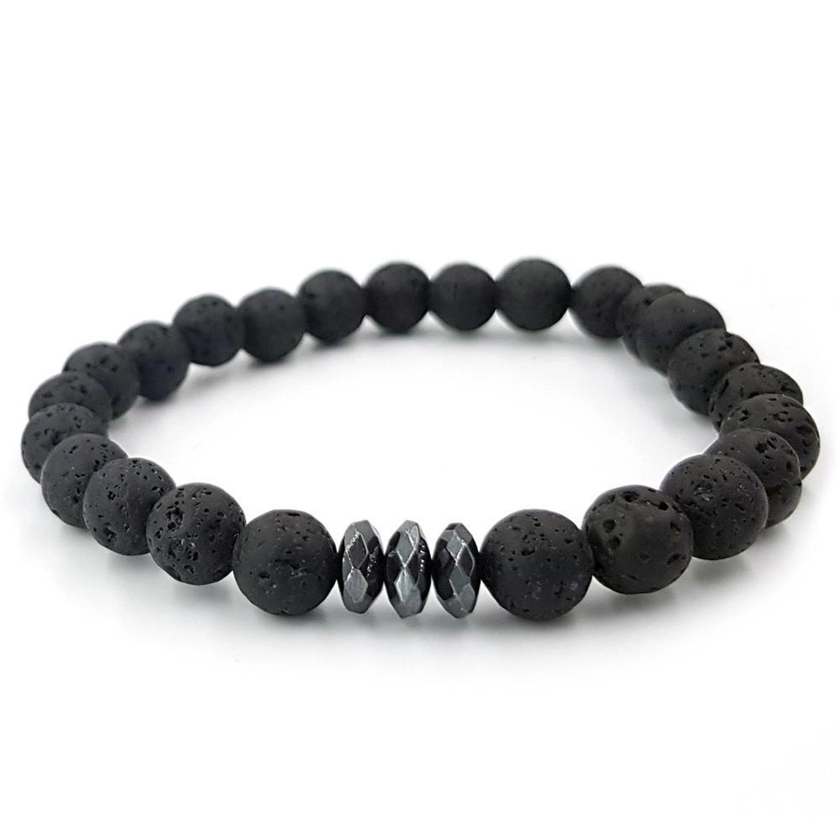 Kralenarmband voor heren mannen - lavasteen en hematiet - 6 mm - 20 cm
