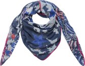 Grote vierkante dames sjaal Happy Stars|Vierkante shawl|Sterrenprint|Blauw roze beige