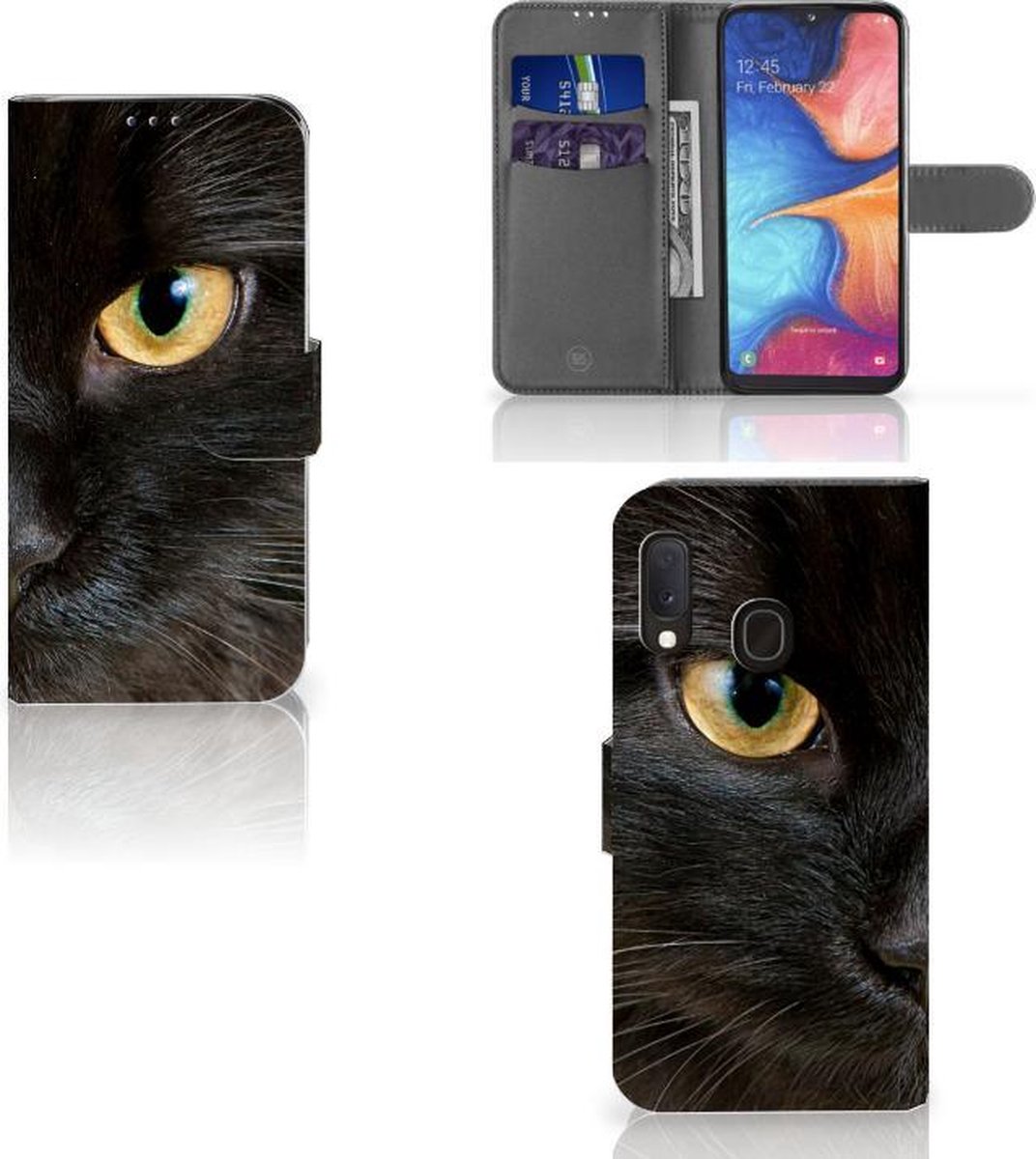 Samsung Galaxy A20e Telefoonhoesje met Pasjes Zwarte Kat