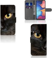 Geschikt voor Samsung Galaxy A20e Telefoonhoesje met Pasjes Zwarte Kat