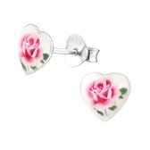 Joy|S - Zilveren hartje roos op emaille klassiek oorbellen
