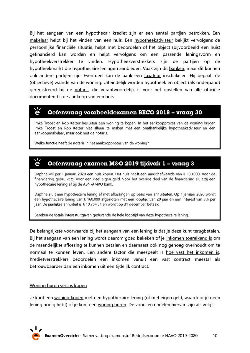 ExamenOverzicht Samenvatting Bedrijfseconomie HAVO