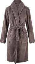 Unisex badjas fleece - sjaalkraag - grijs/taupe - badjas heren - badjas dames - maat S/M