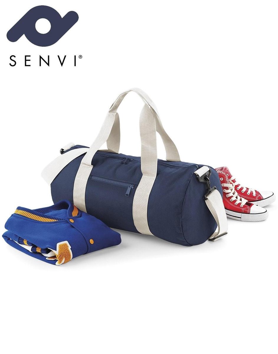 Senvi Retro Schoudertas/Weekendtas - Kleur Blauw/Wit - 20 Liter