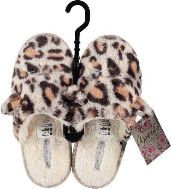 Instap sloffen/pantoffels luipaard met oortjes voor dames - Bruin/creme  slippers voor... | bol.com