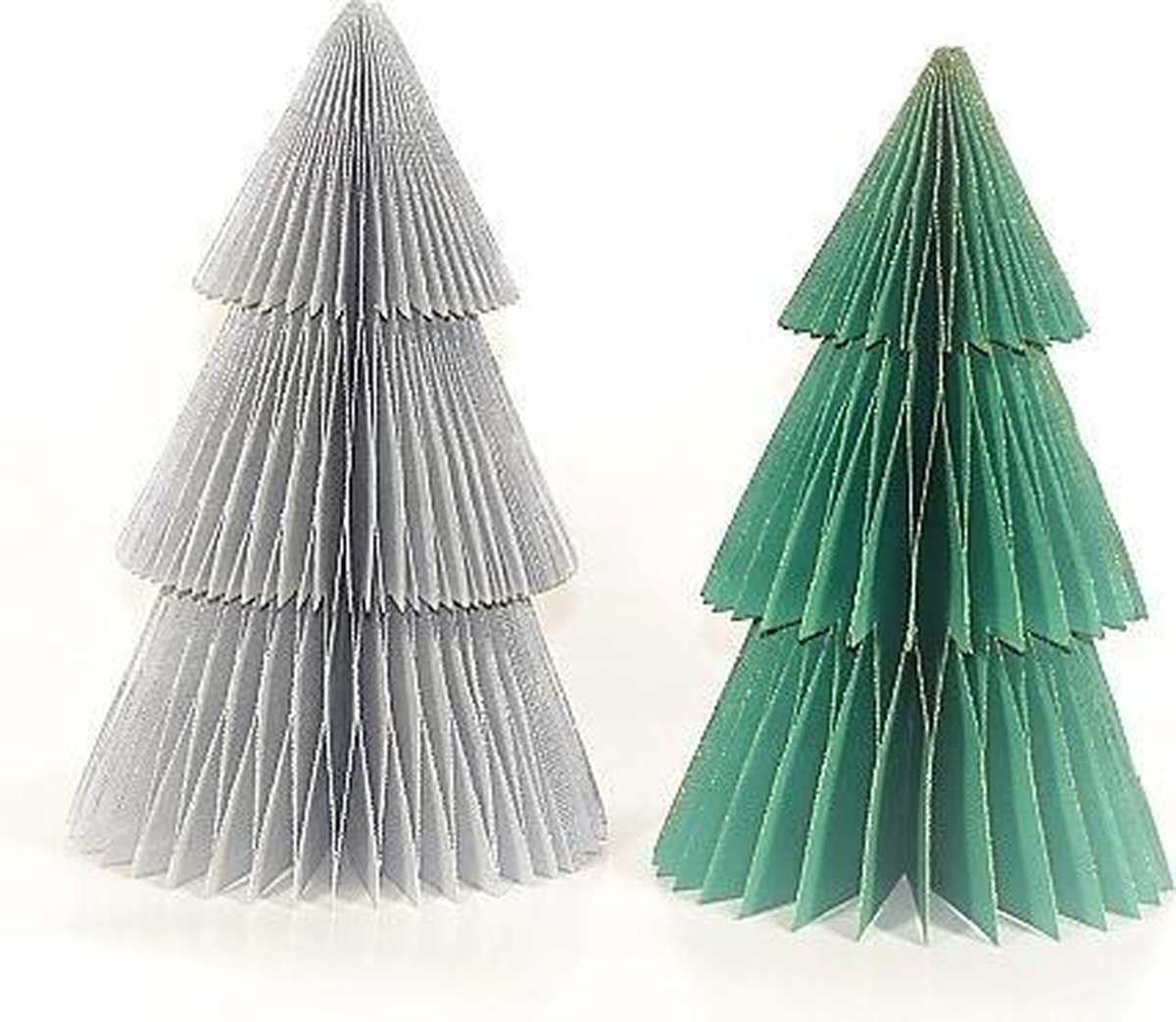 papieren kerstboom - set van 2 - 22,5 cm - met subtiele glitterrand - fairtrade uit India