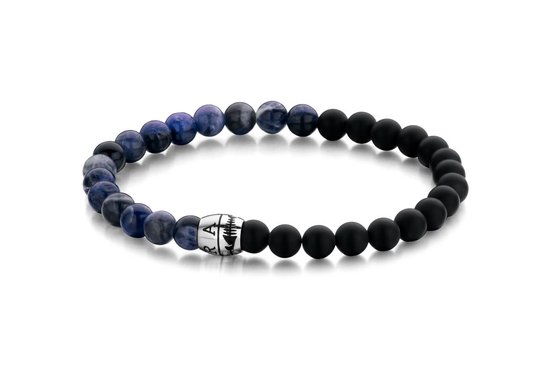 Frank 1967 Beads 7FB 0415 Bracelet en pierre naturelle - 20 cm / 8 mm - Blauw / Zwart