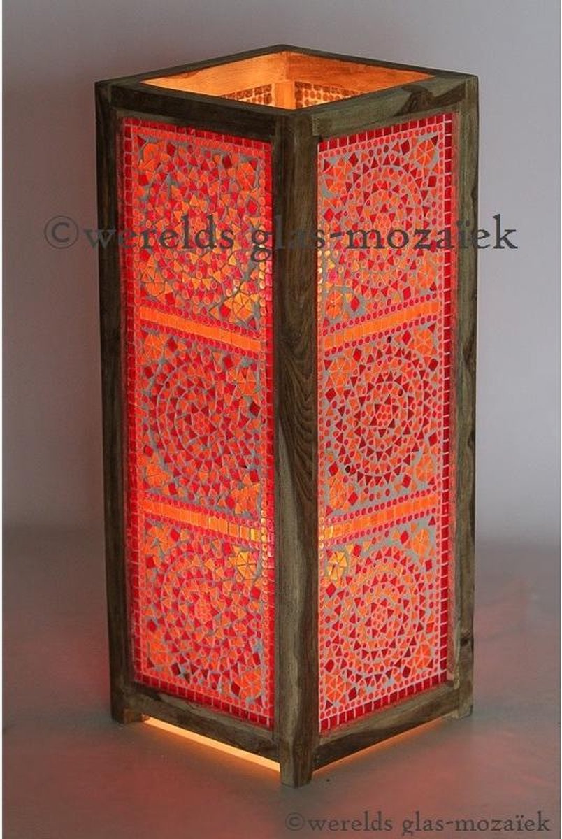 oosterse vloerlamp 60cm glas mozaïek / hout rood / oranje nr.2 staande lamp