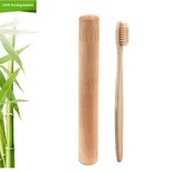 Set 1 Bamboe (houten) Tandenborstel + 1 Bamboe Koker (case) - biologisch afbreekbaar