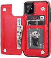 Wallet Case  geschikt voor Apple iPhone 11 - rood +  Glazen Screenprotector