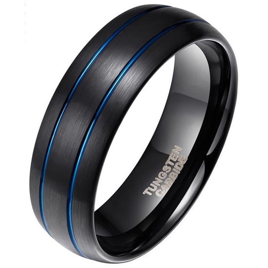 Wolfraam heren ring Classic Groove Zwart Blauw 8mm-18mm