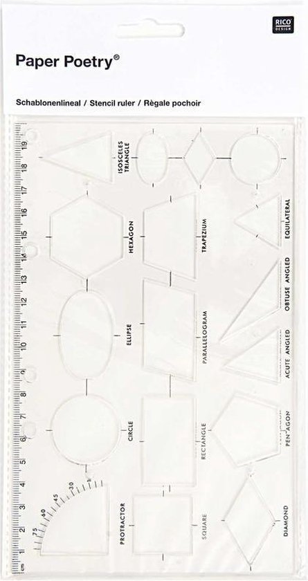 Sjabloon liniaal geometrische vormen transparant kunststof 20 x 12,5 cm Linialen -... | bol.com