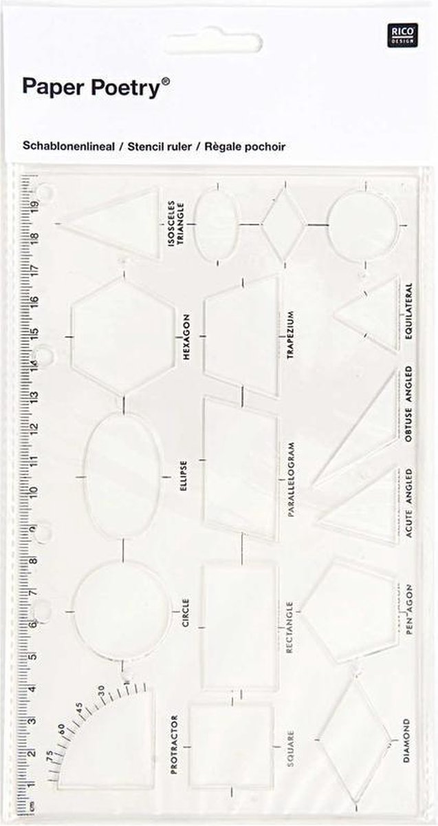 Sjabloon liniaal geometrische vormen transparant kunststof 20 x 12,5 cm - Linialen - Kantoor/Home office benodigdheden - Merkloos