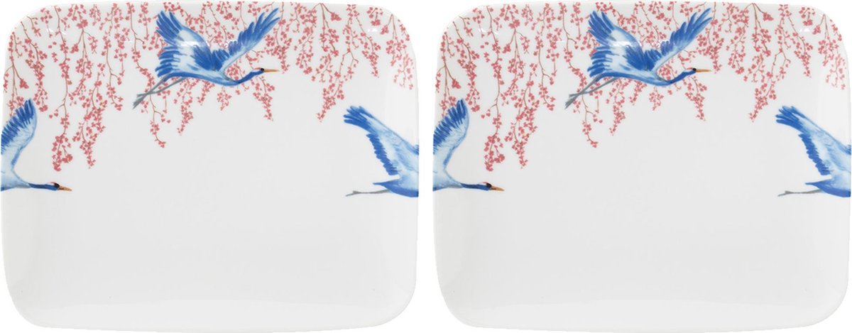 Catchii Cherry Blossom & Lucky Cranes Sushischaal - 22 cm - Porselein - 2 stuks - Merkloos