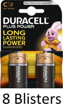 16 Stuks (8 Blisters a 2 st) Duracell Plus Power C batterijen
