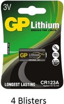4 stuks (4 blisters a 1 stuks) GP Lithium CR123 3V