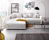 Bank Violetta lichtgrijs crème 310x135 cm inclusief hocker en kussen Big Sofa