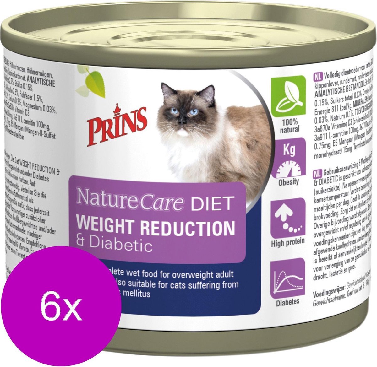 Prins NatureCare Diet Weight Reduction en Diabetic natvoer voor katten