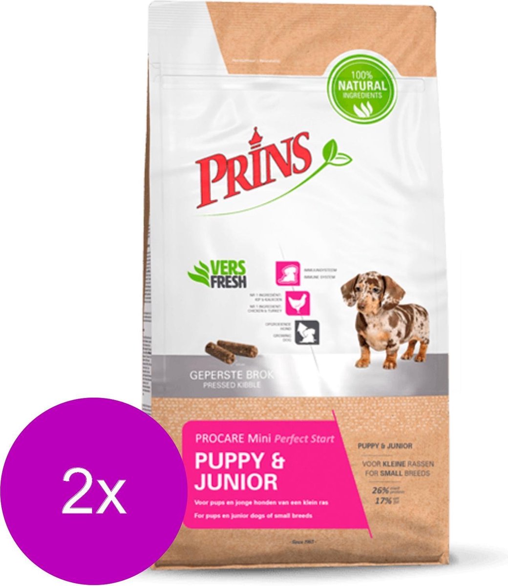 2x Prins Procare Hondenvoer Mini Puppy & Junior 3kg