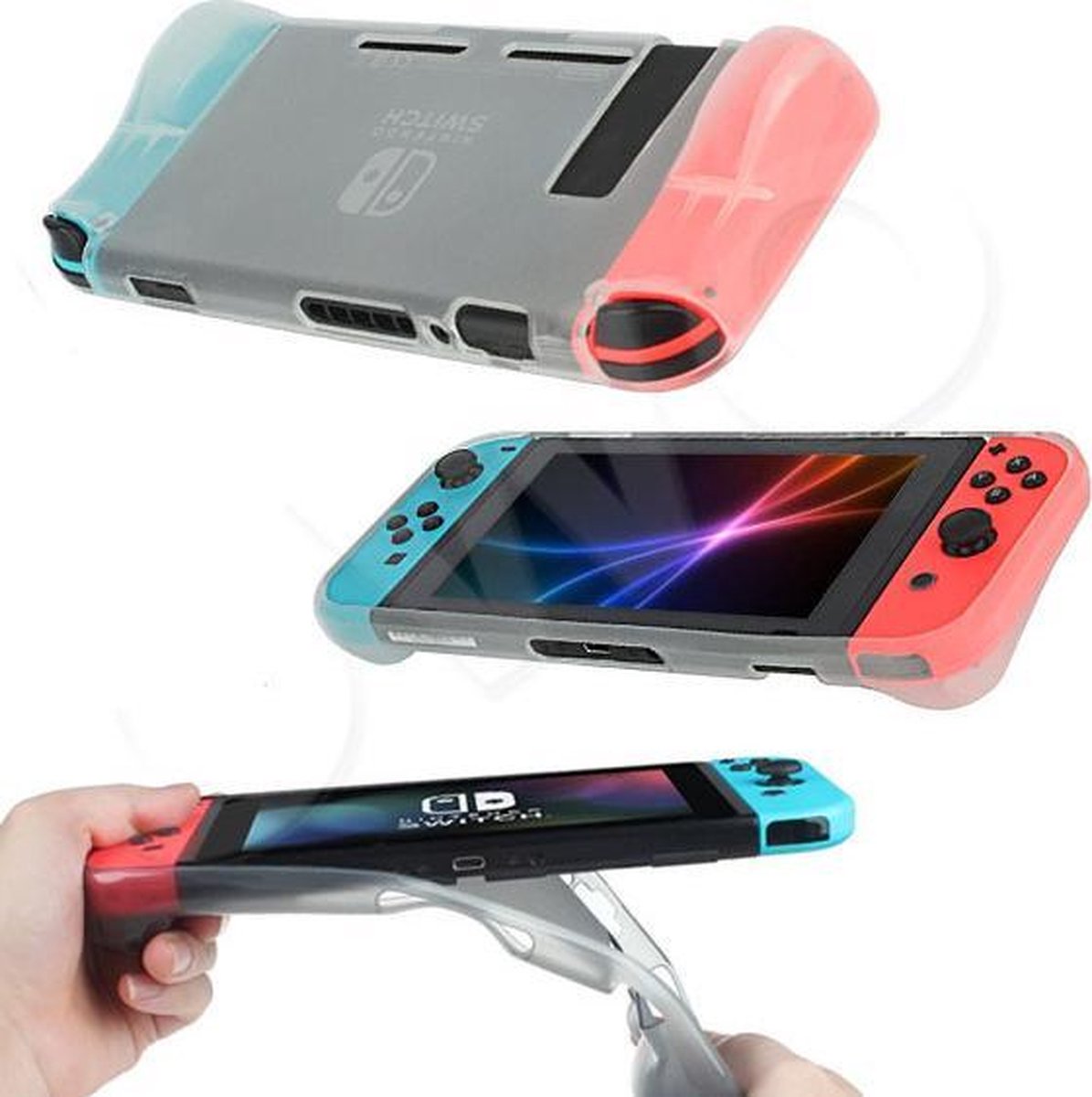 beschermende soft cover geschikt voor de Nintendo Switch - goede case met betere grip voorkomt ook kramp aan de hand - transparant