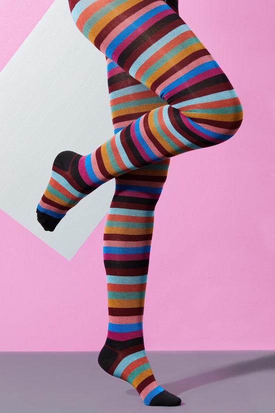 Bonnie Doon - Dames - Colourful Stripe Tights - Zwart - maat 36-38 S | bol