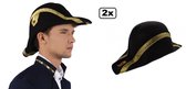 2x Hoed Admiraal Bicorne zwart/goud