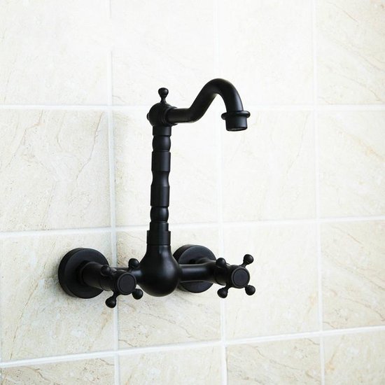 Muur gemonteerde badkamer alle bronzen koud warm water oude muur kraan ( zwarte oude) | bol.com