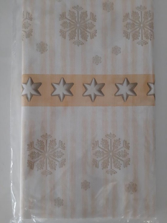 Tafelkleed Kerst 240x140 cmpapier - creme met goudkleurige sterren -  papieren... | bol