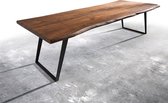 Massief houten tafel Live-Edge Acacia Bruin 300x100 bovenste 5,5cm frame diagonaal boom tafel