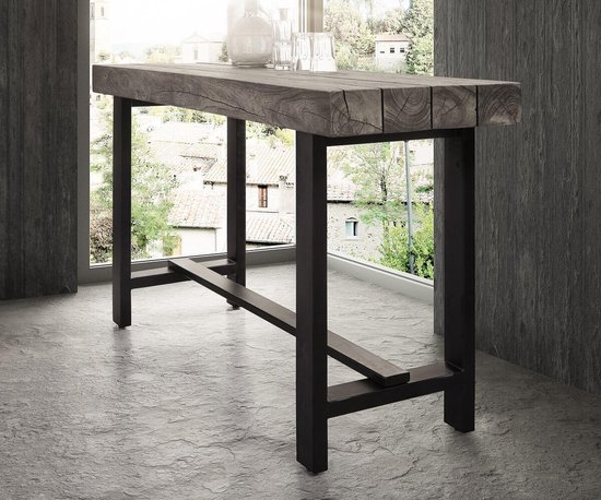 Hoge tafel blokk acacia Platinum 165x60 cm massief houten frame bar tafel |  bol.com