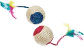 Sisal playball with rattle + feather,6 cm assorted colours