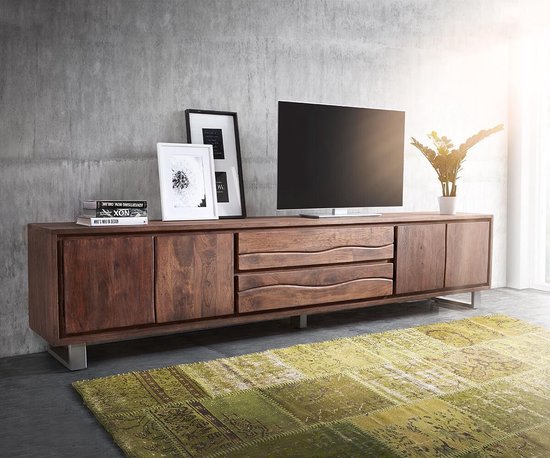 Eigendom operator ga sightseeing TV-meubel Live-Edge Acacia bruin 300 cm 4 deuren 2 laden boomrand tv-kastje  | bol.com