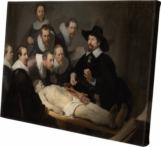 Canvasdoek - Schilderij - De Anatomische Les Dr Nicolaes Tulp Rembrandt Rijn Oude Meesters - Zwart En Wit - 20 X 30 Cm