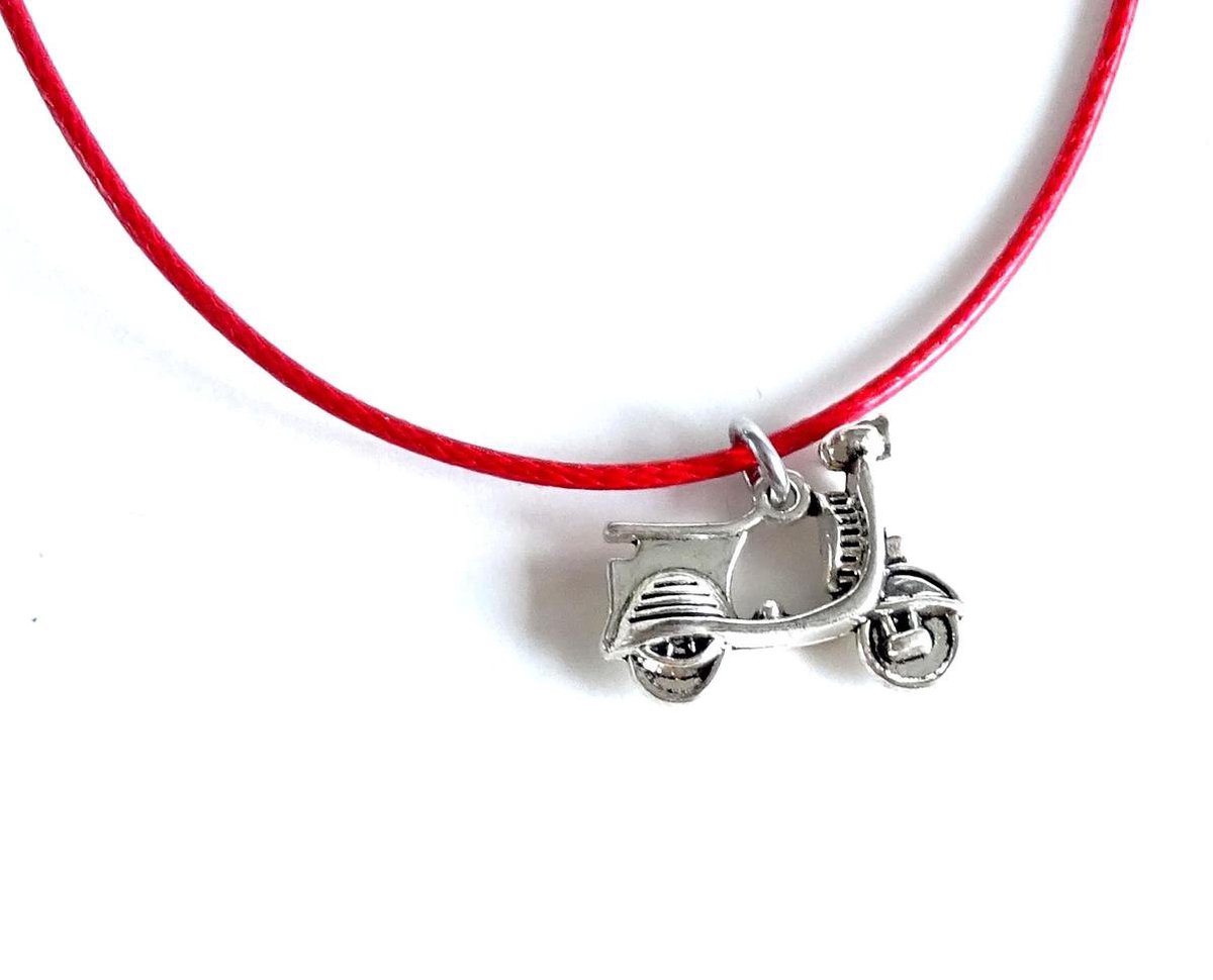 2 Love it Scooter - Ketting - Kinderen - Leer gevlochten - Rood - Zilverkleurig