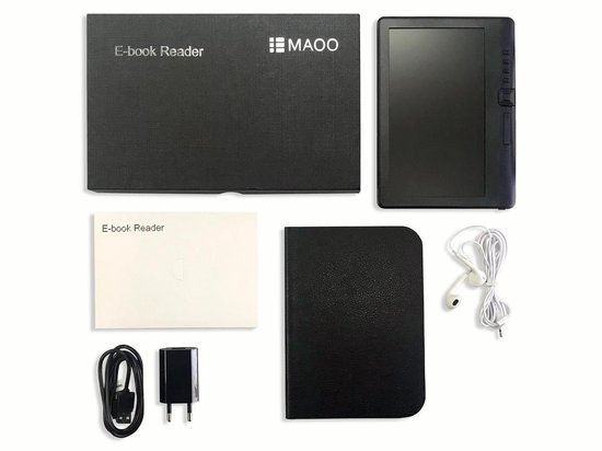 Maoo Simple E-Reader V3 – HD & Extra Groot Beeldscherm + Oordopjes & Hoesje – 8GB - Maoo - Zwart – E-Book Reader