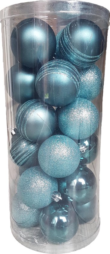 Monetair Serie van streepje Totally Christmas | Kerstbal 6 cm | Kerstballen | Mix Koker | 24 stuks |  Turquoise | bol.com