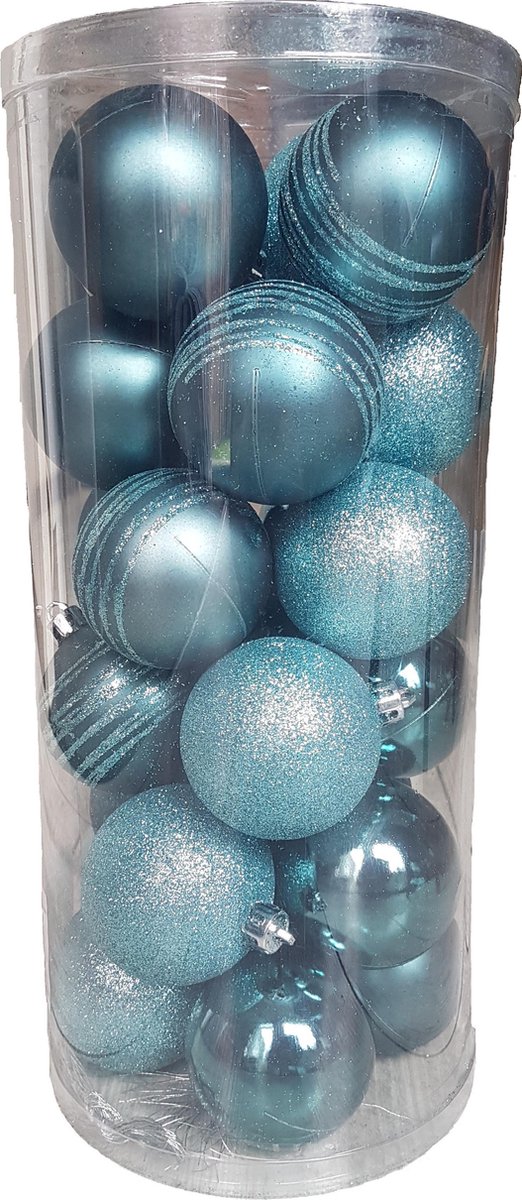 Totally Christmas | Kerstbal 6 cm | Kerstballen | Mix Koker | 24 stuks | Turquoise
